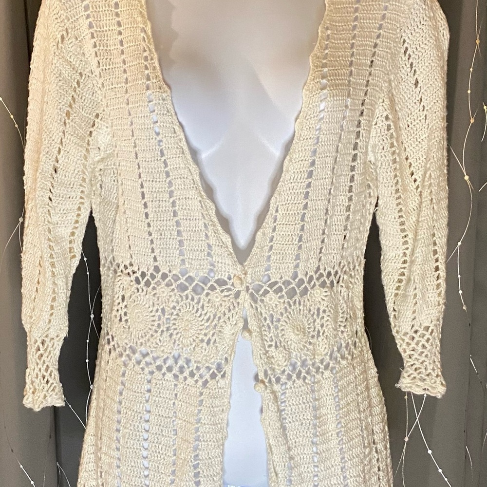 Boho Style Crocheted Cardigan Sweater